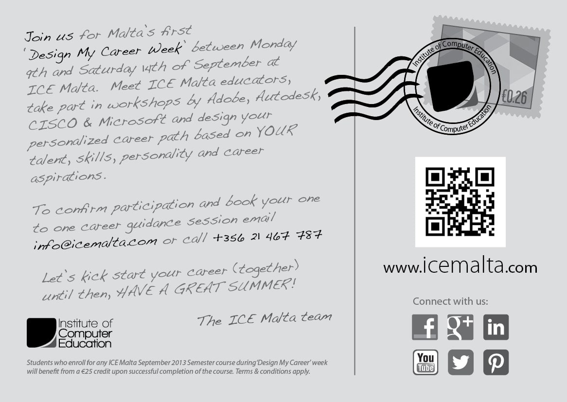 ICE Postcard back Design my career week2
